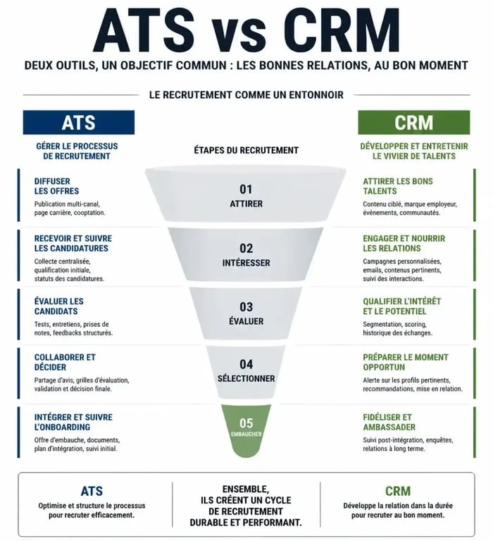 Comparatif des fonctionnalités entre un ATS et un CRM pour le recrutement