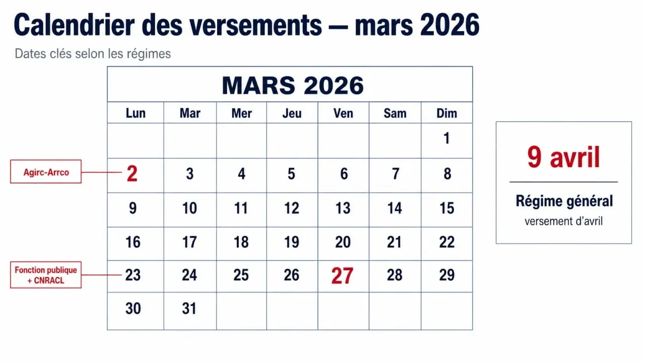 Calendrier de paie mars 2026 avec les dates par régime