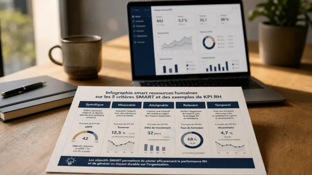 Infographie smart ressources humaines SMART, 5 critères et KPI RH