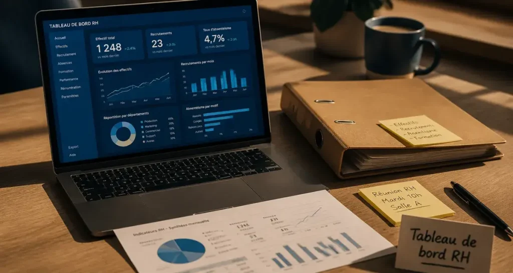 Tableau de bord ressources humaines : graphiques RH et KPI recrutement