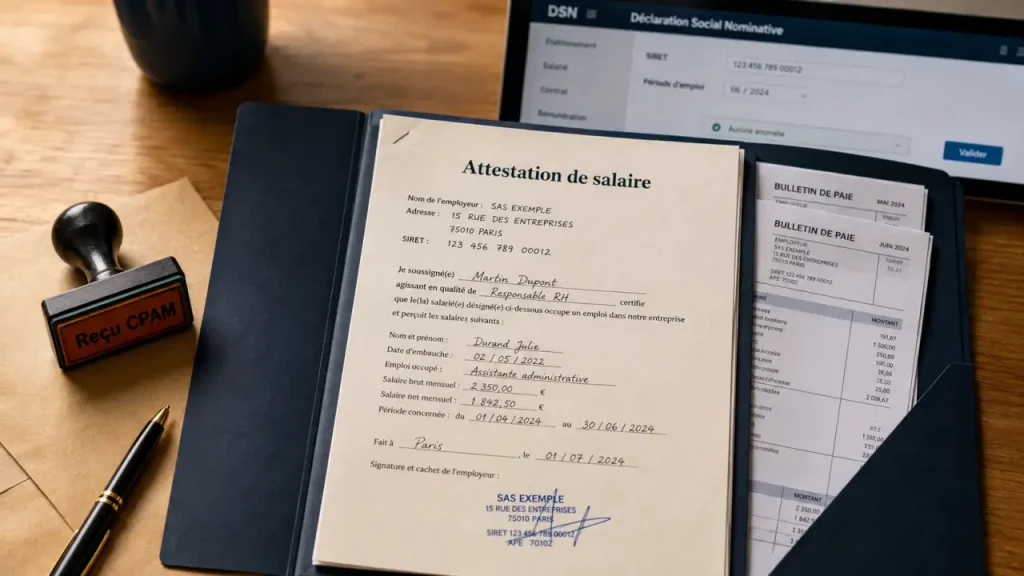 Attention de salaire : attestation de salaire pour la CPAM, IJSS