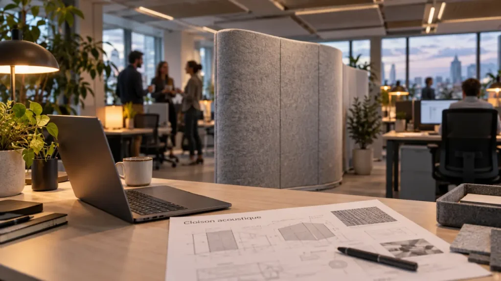 Cloison acoustique en bureau open space pour réduire le bruit