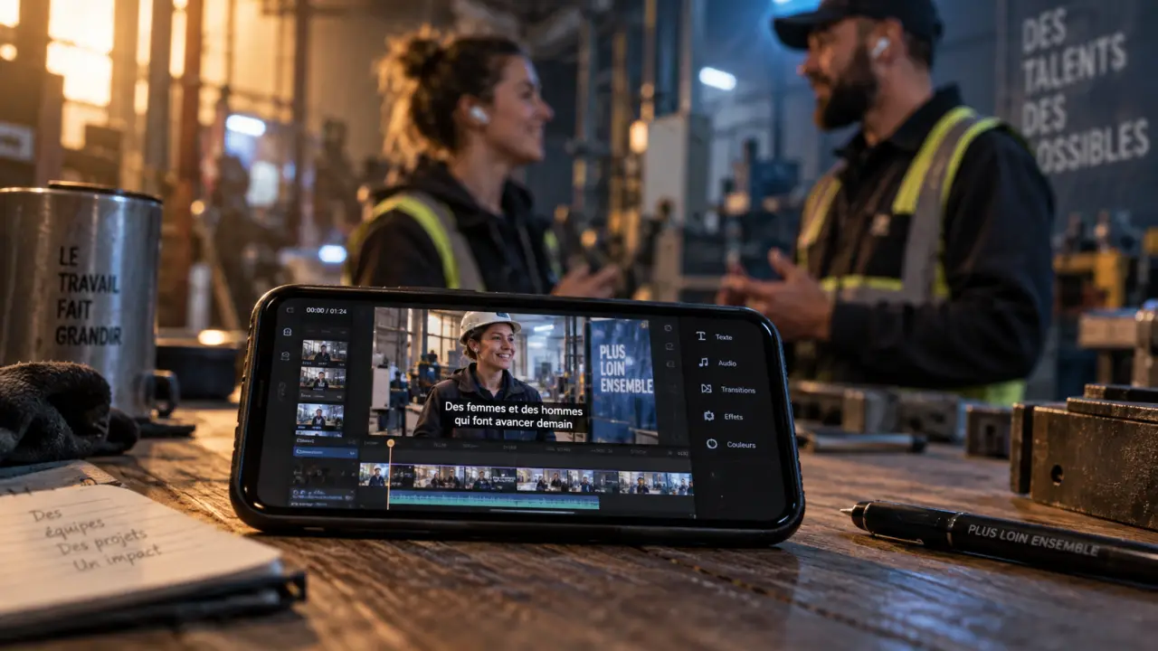 Vidéo marque employeur : montage sur smartphone, équipe au travail