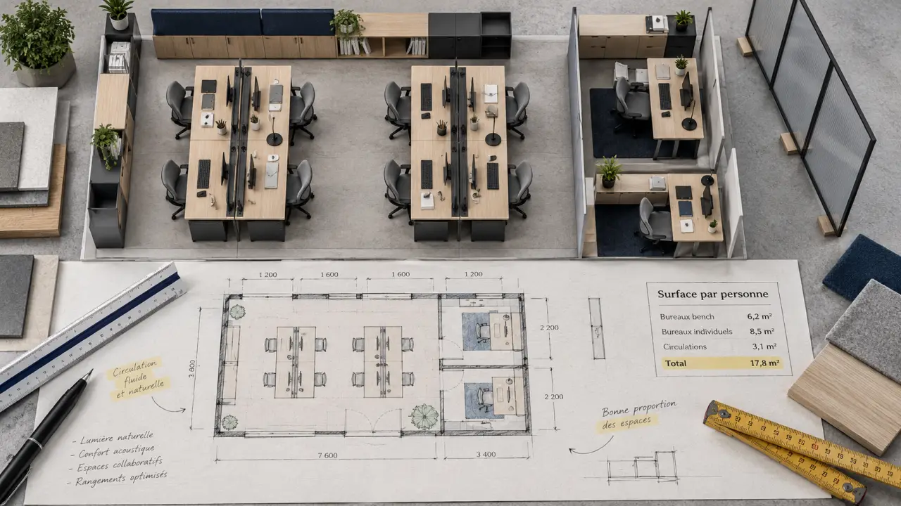 Bureau open space : mobilier calme, acoustique et cloisons