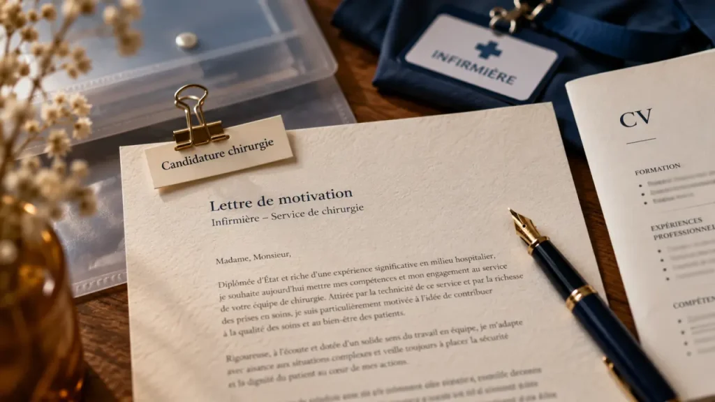 Lettre de motivation infirmière pour candidature chirurgie, mise en page une page